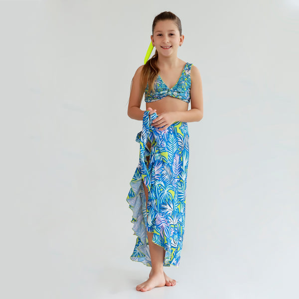 Girl's Wrap Skirt - Palm Neon Print