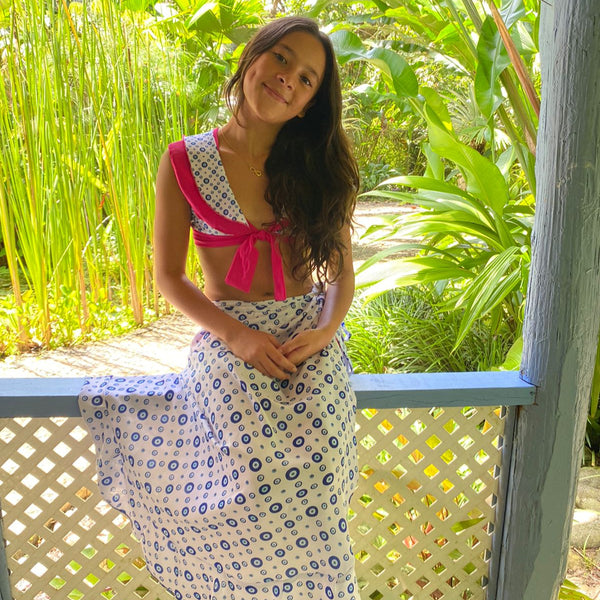 Girl's Wrap Skirt - Santorini Vibes Print