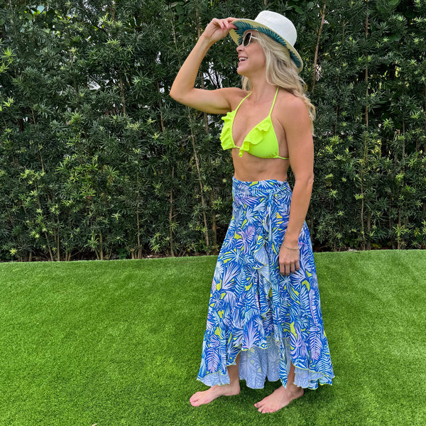 Women's Wrap Skirt - Palm Neon Print