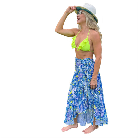 Women's Wrap Skirt - Palm Neon Print