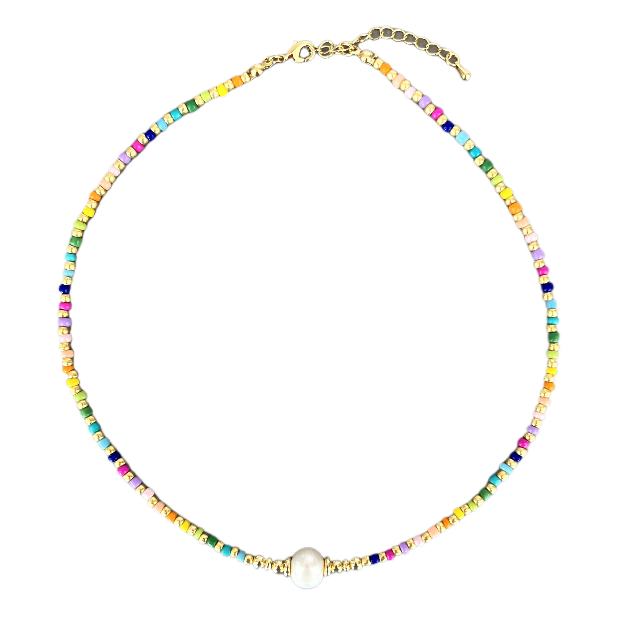 Rainbow Beads with Pearl Necklace