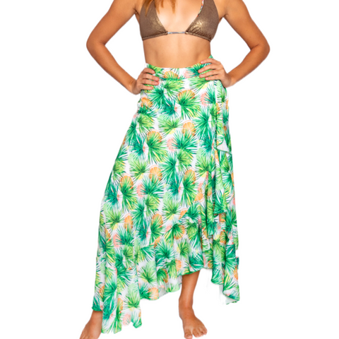 Women's Wrap Skirt - Palm Orange Print