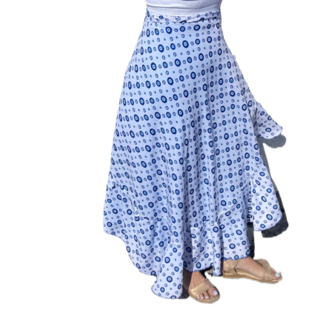 Women's Wrap Skirt - Santorini Vibes Print